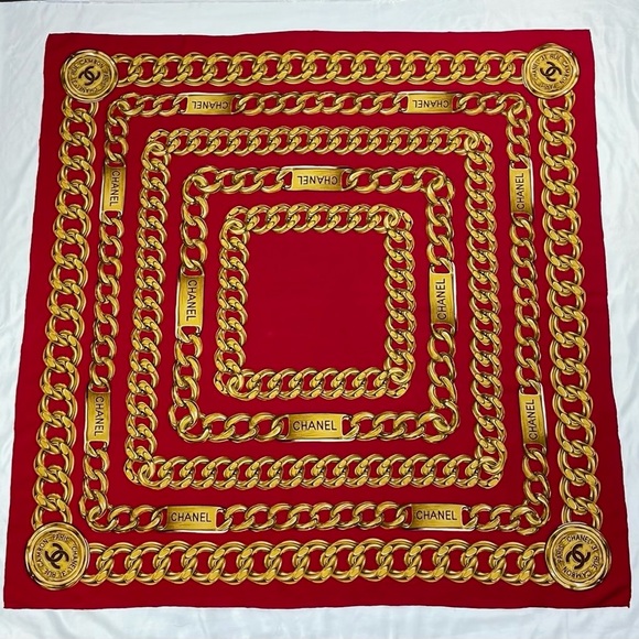 Huge Chanel Vintage silk scarf - chain link design - w/ authenticity certificate - Picture 1 of 7